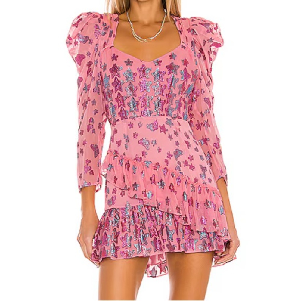 LoveShackFancy Caden Metallic Star and butterfly dress in millennial pink